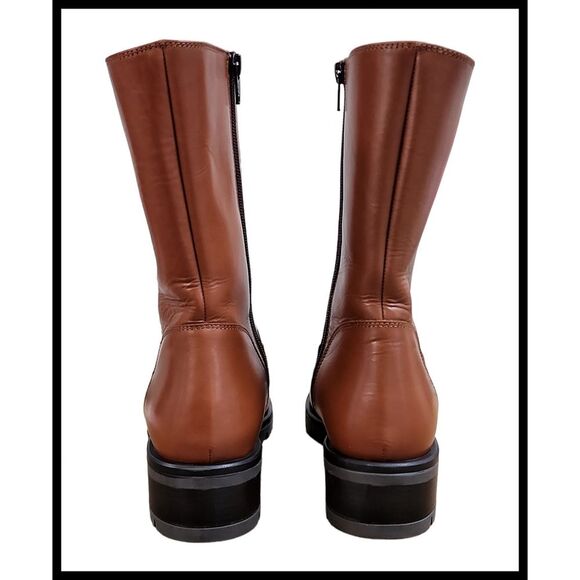 NEW LAMICA Leather Mid Calf Boots Sherpa Lined Zipper Lug Sole Orange Brown 39 - Picture 3 of 13